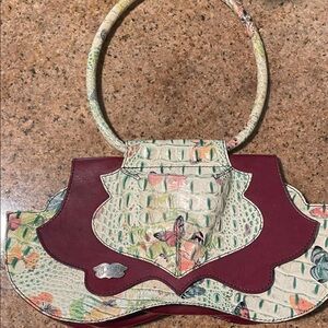 Chic Burgundy and Floral Women's Shoulder Bag